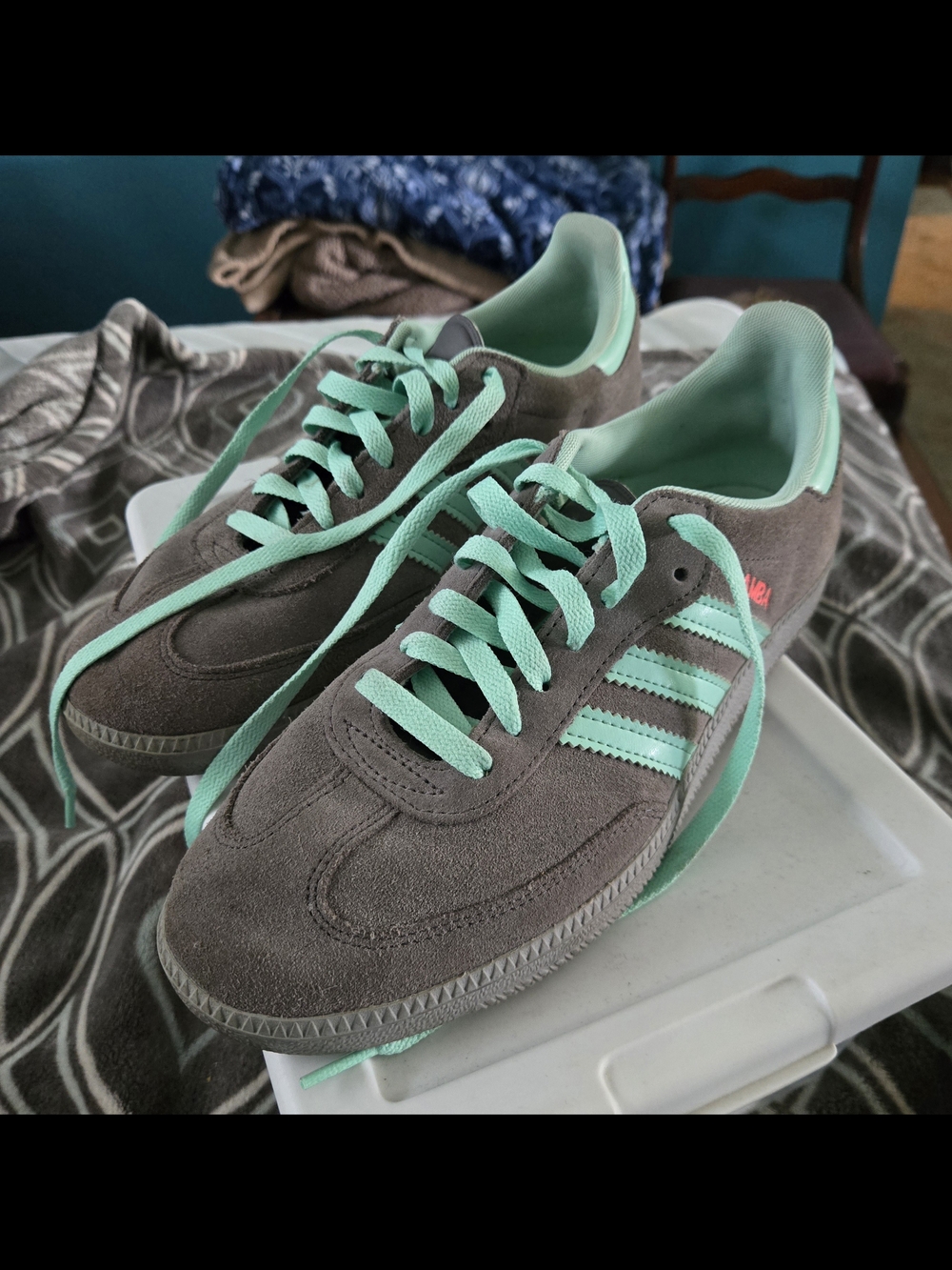 adidas Samba Women's Suede Sneakers in Mint and Gray - Picture 3 of 4